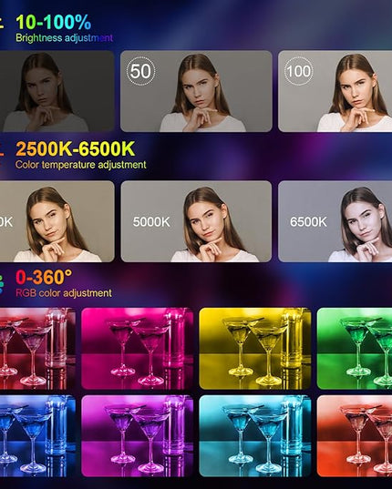 Hagibis RGB Camera Light,360°Full Color Portable Video Light LED Photo Light w Cold Shoe,2200mAh Rechargeable CRI97+,20Effects Lighting for Photography/Advertising Poster/Short Film (RGB-Black)