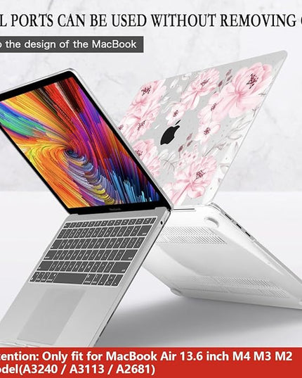 CISSOOK Compatible with MacBook Air 13.6 inch Case M4 M3 M2 Chip 2025 2024 2023 2022 Release, Plastic Hard Shell Case Keyboard Cover Screen Protector for Mac Air 13 A3240 A3113 A2681, Cute Pink Flower