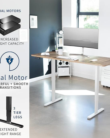 VIVO Electric 71 x 30 in Dual Motor Sit Stand Desk, Memory Height Adjustment, 2B Series, Reclaimed Wood Top White Frame, DESK-KIT-2W7P