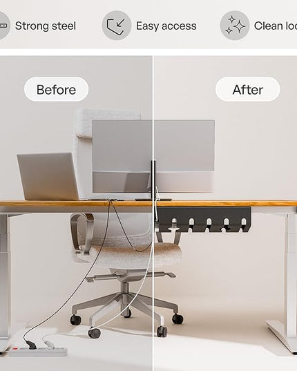 PAMO Cable Management Under Desk for Easy mounting Under-Table I Set of 3 - with 10X Cable Ties I Desk Organizer for Office/Home Office Table Thoughtful Cable Tray Holder