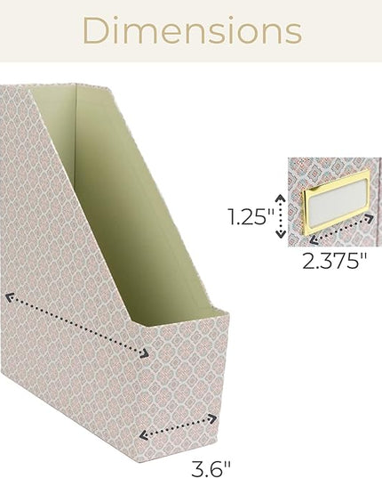 BLU MONACO | Foldable Magazine File Holder Set of 4 | Moroccan Tile Cardboard Organizers | Vertical Desk and Shelf Storage for Home Office Dorm | Decorative File Boxes