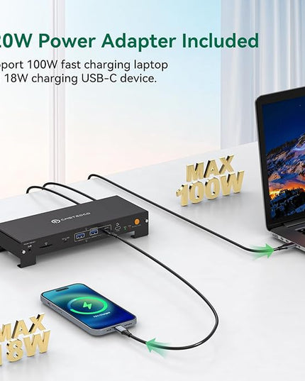 USB C Laptop Docking Station 3 Monitors Triple 3840*2160@60Hz Display with 120W Power Supply Computer PD 100W 15 in 1 Thunderbolt Dock Station for Multiple Monitors with USB 3.2 Port SD/Micro SD Solt