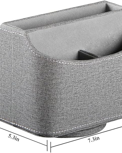 RHCSZ Leather Remote Control Holder 360 Degree Spinning, Desk Organizer for TV Remote Controllers, Caddy,Pen,Calculator,Media Player Storage box (Grey)