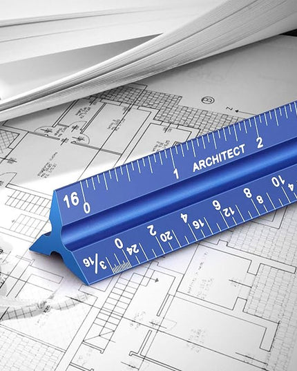 12" Architectural Scale Ruler Aluminum Architect Scale Triangular Scale Ruler for Architects, Draftsman, Students and Engineers, Blue
