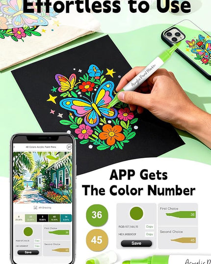 YHC 80 Colors Acrylic Paint Pens with Free App, Dual Tip Acrylic Paint Markers with Brush Tip and Fine Tip for Adults, Kids, Eggs, Wood, Rock, Canvas, Plastic, Stone, Glass, Ceramic