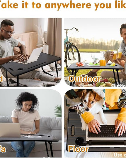 Amaredom Laptop Bed Desk Tray Bed Table, Foldable Portable Lap Desk with Storage Drawer and Cup Holder for Eating Breakfast on Bed/Couch/Sofa-Black