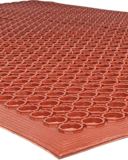 NoTrax 3' x 3' Anti-Fatigue Lightweight Restaurant Rubber Floor Mat with Drainage Holes, Beveled Edges, Non-Slip Mats, Red, T30 Competitor, T30S0033RD