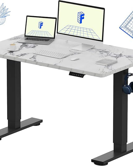 FLEXISPOT EN1 One-Piece Standing Desk with 1-Inch Thick Desktop, 48"x30" Electric Height Adjustable Desk for Home Office & Multi-Device Workstations, Marble Gray