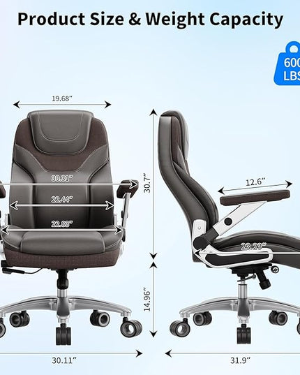 Big and Tall Office Chair with 5D Arms, 600lbs Fabric & PU Leather Heavy Duty Desk Chair, Adjustable Lumbar Support & Height, Tilt Function, High Back Ergonomic Executive Computer Chair