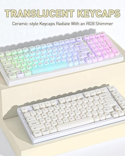 YUNZII 126-Key Ceramic keycaps Style, MOA Profile, Elegant Minimalist Design, Dye-Sublimated PC Keycaps with Silky Texture for MX Mechanical Gaming Keyboards (White)