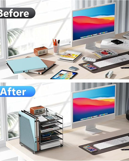 gianotter 6-Tier Paper Organizer With Magazine Holder, Desk Organizers and Accessories, Desk Accessories & Workspace Organizers, File Organizer for Office Supplies Storag (Black, 6-Tier)