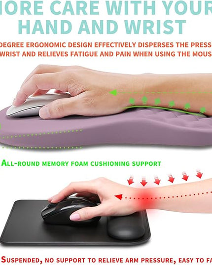 Ergonomic Mouse Pad Wrist Support with Memory Foam Massage Bulge, Carpal Tunnel Pain Relief Mousepad Wrist Rest for Mouse(12x8 inch, Purple)