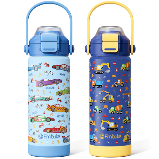 Fimibuke 18oz Kids Insulated Water Bottle with 2-in-1 Straw & Spout Lid