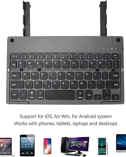 Vvikizy Foldable Laptop Keyboard, Portable Wireless BT Keyboard with 140mAh Battery and Phone Holder, for iOS Tablets Laptops