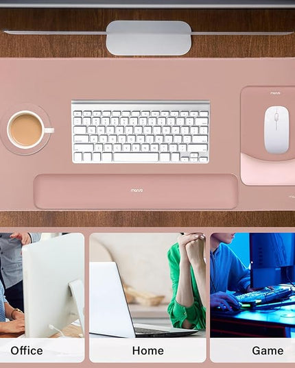 MOSISO Keyboard Mouse Pad Set, Large Gaming Mouse Pad&Rectangular Keyboard Wrist Rest&Mousepad with Wrist Rest&Coaster, Ergonomic Non-Slip&Easy Typing Pad with Curved Silicone Lining, Salmon Pink