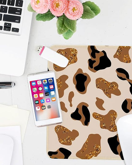 Cute Gold Leopard Print Square Mouse Pad,Non-Slip Rubber Base Mouse Pad,Home Office Decoration Desktop Accessory,Laptop Mouse Pad for Office Laptops,9.4x7.8x0.12i.