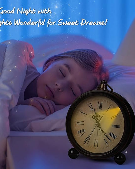 RODH Battery Alarm Clock,Vintage Retro Alarm Clock with Night Light，Hangable,Super Silent, Non Ticking Analog Small Table Clock for Bedroom,Bedside, Desk,Shelf