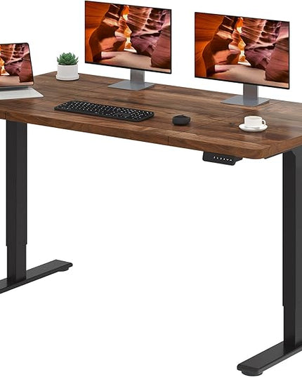 Dual Motor Standing Desk, Large Stand Up Desks, 63x28 Inches Electric Sit Stand Desks, 4 Memory Preset Adjustable Height Computer Table for Home Office with Splice Board (Brown)