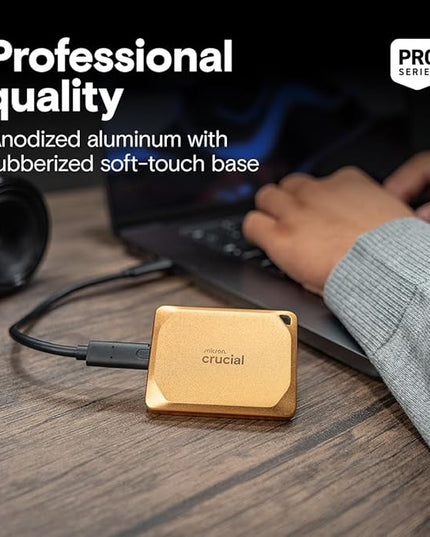 Crucial X10 Pro 2TB Portable SSD, Up to 2,100MB/s Read, 2000MB/s Write, USB 3.2 USB-C, External Solid State Drive, Durable Storage for Professional Creators, Gold - CT2000X10PROSSD9D02