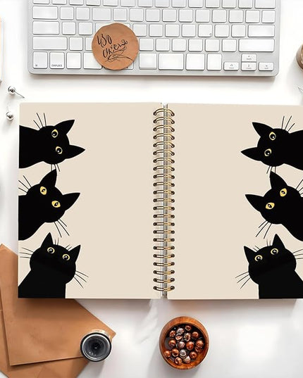 Funny Cat Notebook Journal, Funny Peeking Spiral Notebook, Cat Lover Gifts for Women Men, Black Cat Gifts for Girls, Cat Notepad for School Supplies, Office Supplies 5.5x8.3 Inch