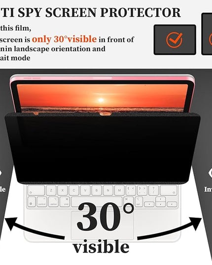 Upgraded 360° Magnetic Privacy Screen Protector for iPad 10th generation (2022) / 11th generation (2025) (Landscape+Portrait Privacy), Removable 4-Way Anti Spy Screen Film, Anti Glare Blue Light Filter, High Sensitive Bubble Free Screen