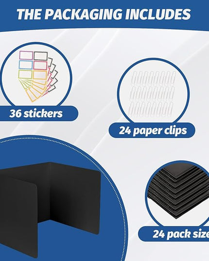 24 Pack Desk Dividers for Students,3-Fold Privacy Screens,Testing Dividers for Classroom Waterproof,Plastic Easy Clean Privacy Shields for Student Includes Extra Labels