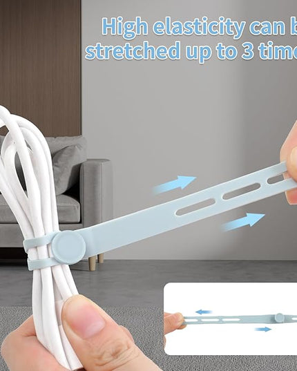 Oligei 25 Pcs Silicone Cable Ties, Cable Ties Reusable, High Elasticity Cord Wraps for Electrical Cords, Cord Organizer for Earphone, Phone Charger(Blue)
