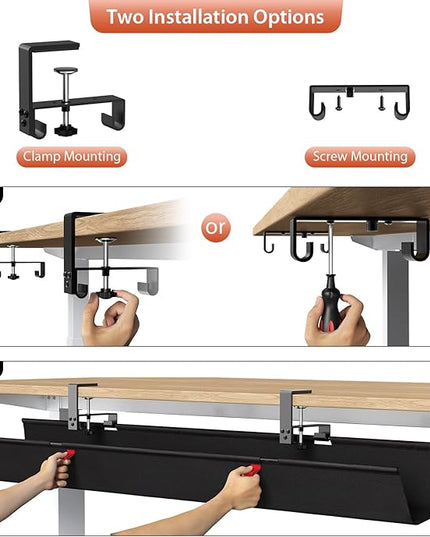 Univivi No Drill Under Desk Cable Management Tray, 48" Cord Organizer for Table, Clamp/Screw Mount Desk Cable Management, Premium Fabric Cable Management Tray for Office, Home (Extra Large)