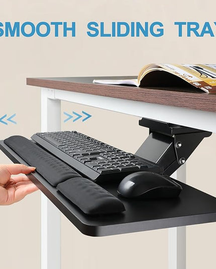 Keyboard Tray Under Desk,25x9.84'' Large Slide Out Swivel Tilt Computer Keyboard Drawer for Home Gaming Office Desk, Dual Mount,Black