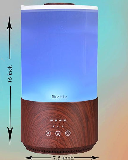 BlueHills Premium 4000 ml Tall Essential Oil Diffuser 4L 4 Liter 50 Hour Run with Remote Timer Aroma Humidifier 1 Gallon Big Capacity High Mist Output for Large Room Lights Dark Wood Grain XL T402