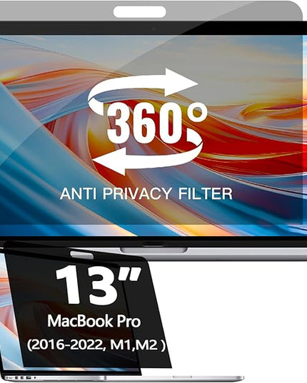 360° Privacy Screen Protector Compatible for MacBook Air 13 Inch (2018-2021, M1), Privacy Screen Filter for MacBook pro 13 inch (2016-2022,M1, M2), Anti-Spy/Anti Fingerprint/Anti Blue Light/Anti Glare