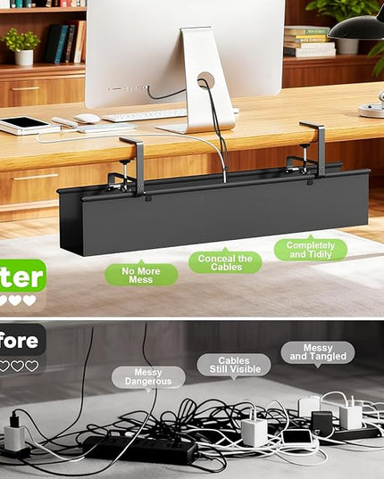 Dayacoo No Drill Under Desk Cable Management Tray, 36" Clamp/Screw Mount Cord Organizer for Desk, Fabric Cable Management Tray for Storage and Hide Cords, Cable Organizer for Office Home, Black