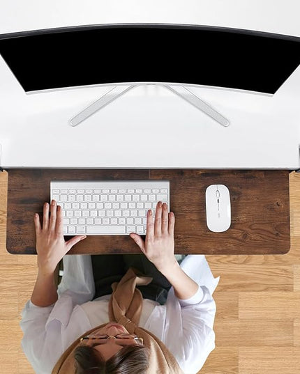 Keyboard Tray Under Desk with Drawer,26.77" X 11.81"Large Size Keyboard Tray with C Clamp-on Mount, Easy to Install, for Home Office (Mahogany)