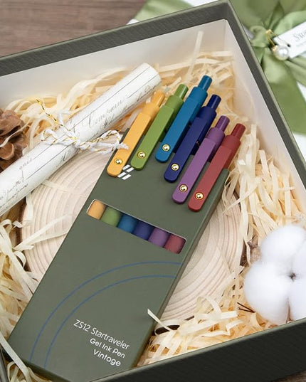 UIXJODO Gel Pens, 6 Pack Gold Retro 0.5mm Black Ink Pens Fine Point Smooth Writing Pens for School Office Supplies, Gifts for Women Girls