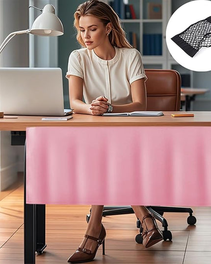Icegrey 30.4" Under Desk Privacy Panel with Cable Management Organizer Net Self-Adhesive Modesty Panel for Cord Organizer Pockets and Desk Skirt for Home Office or Standing Workstation, Pink