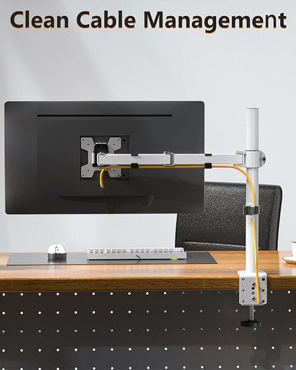 WALI Monitor Arm Mount for Desk, Single Computer Desk Mount, Monitor Bracket Mount Stand Single, up to 32 inch, 22 lbs (M001-W), White