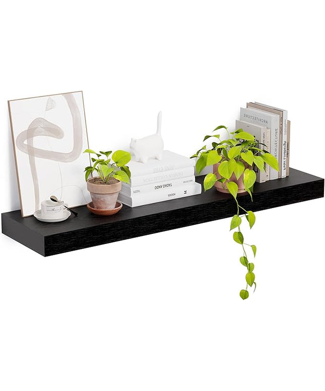 Heimlove 12 Inch Deep Floating Shelves, 48 x 12 inches Long Wall Shelf, Large Display Shelf & Storage Shelf, Rustic Wood Wall Shelves for Fireplace Mantel, Set of 1(Black)