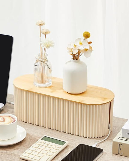 Marsui 2 Pcs Beige Cable Management Organizer Box for Hiding Wires, Home Office Desk Floor Cord Organizer, 11.8 x 5.1 x 4.3 Inch Cord Strip Protect Holder Wire Storage