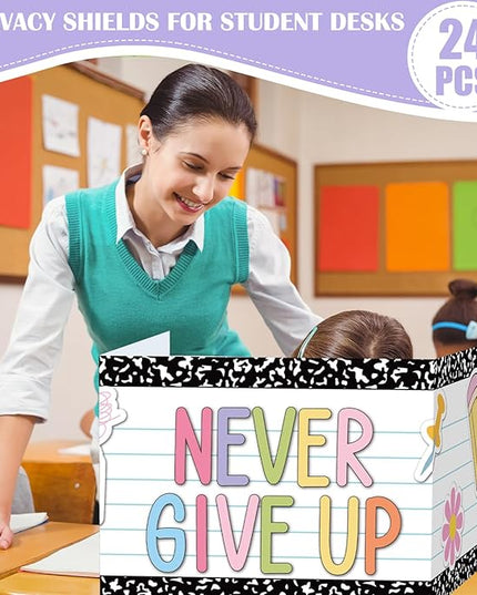 Honoson 24 Pcs Bulk Inspirational Privacy Folders for Students Cardboard Test Privacy Boards Motivational Words Desk Dividers Shield for Classroom School Study Supplies, 6 Styles(Composition)