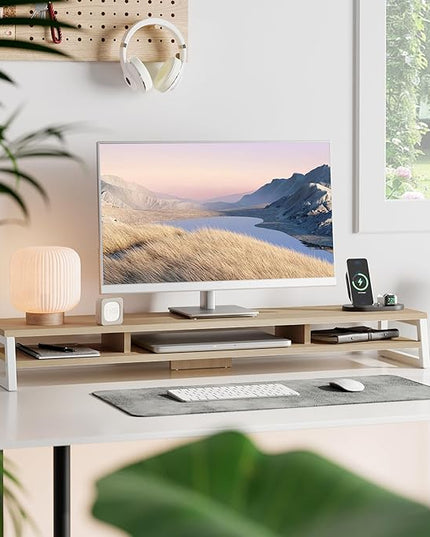 Fenge Dual Monitor Stand for Desk, 42.5in Large Monitor Riser for 2 Monitors, 2 Tier Computer Office Desk Top Shelf, Desktop Storage Stand for Laptop, PC, Computer, Printer