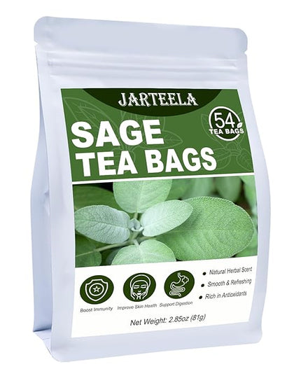 Jarteela - Sage Tea Bag, 1.5g x 54 Count - Natural Sage Leaf Salvia Officinalis Tea Bag - Non-GMO - Caffeine-free Herbal Tea -Support Digestion & Healthy Skin