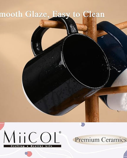 Miicol Ceramic Coffee Mug, 16 oz Large Coffee Cup, Tea Mug with Handle, Flat Bottom Mug for Men, Women, Office, Microwave and Dishwasher Safe, Multi-Color, Panda Black