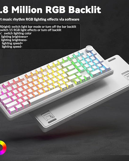 AULA F99 Pro Wireless Mechanical Keyboard-Silent Version,BT5.0/2.4GHz/USB-C Hot Swappable Custom Keyboard,Gasket Structure,Pre-lubed Linear Switches RGB Backlit Computer Gaming Keyboards,White