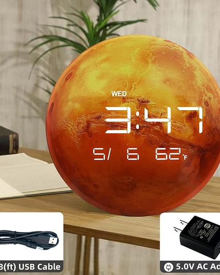 13" Digital Wall Clock with LED Display, Calendar & Temperature, Automatic Dimming, 12/24hr Format, Wall & Desk Use - HUI-7861