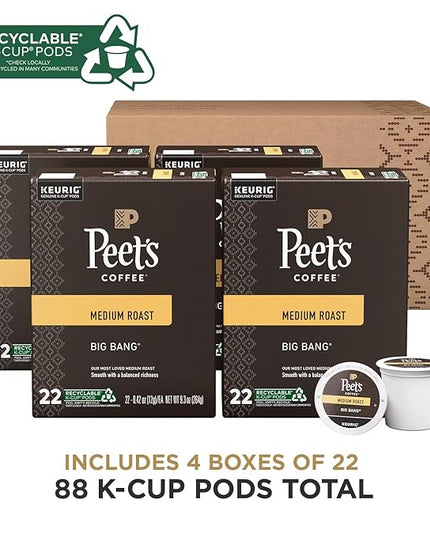 Peet's Coffee, Medium Roast Keurig K-Cup Pods, 100% Arabica Coffee - Big Bang 88 Count (4 Boxes of 22 Pods)