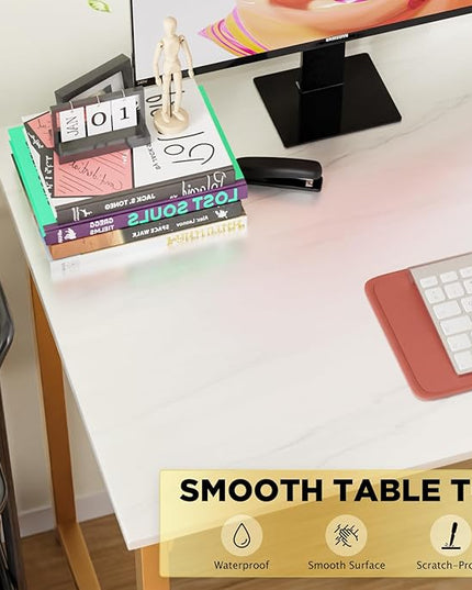 PayLessHere | 47 Inch Computer Desk | White Gold | Office Desk with Metal Frame, Adjustable Feet | Water-Resistant, Scratchproof Surface | Sturdy Writing Table for Home Office or Study | Pack of 1