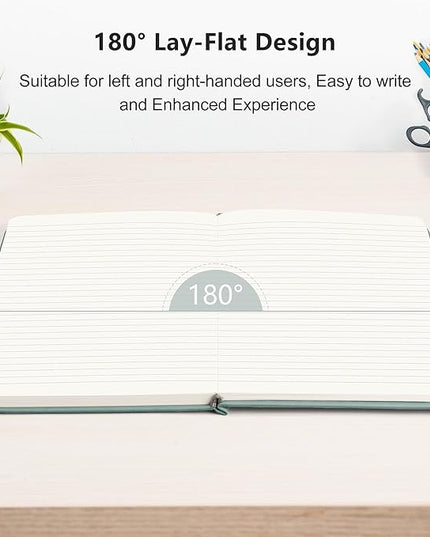RETTACY Lined Journal Notebook, 192 Numbered Pages, A5 Medium Size (5.7'' x 8.3''), for Men & Women, Journaling, Writing, Work & Office, Leather Hardcover, 100 GSM Thick Paper (Blue-gray)