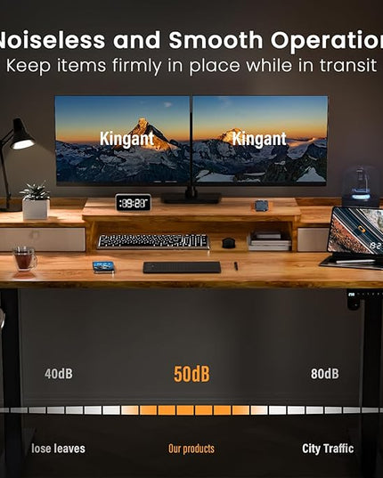 Kingant 63 x 30 Inch Standing Desk with Drawers, Adjustable Height Electric Sit Stand Desk with Storage Shelf, Rising Stand Up Computer Desk for Home Office Workstation, 3 Preset Heights(Light Rustic)