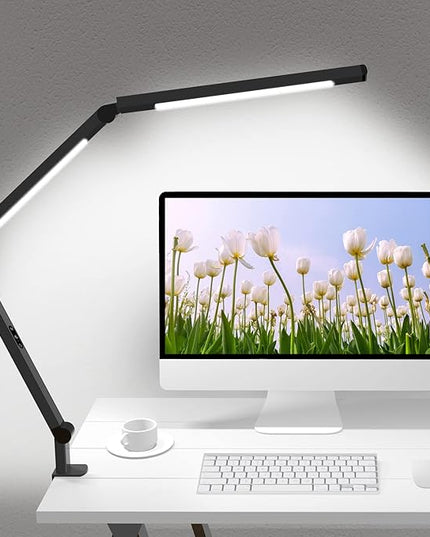 LED Desk Lamp with Clamp, Architect Desk Lamp with Dual Light and Adjustable Swing Arm, Clip-on Eye-Care 4 CCT Modes & 5 Brightness Levels Table Light Modern Computer Lighting for Home Office