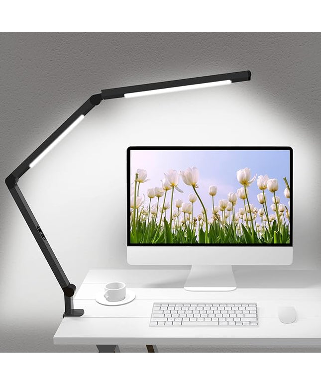 LED Desk Lamp with Clamp, Architect Desk Lamp with Dual Light and Adjustable Swing Arm, Clip-on Eye-Care 4 CCT Modes & 5 Brightness Levels Table Light Modern Computer Lighting for Home Office